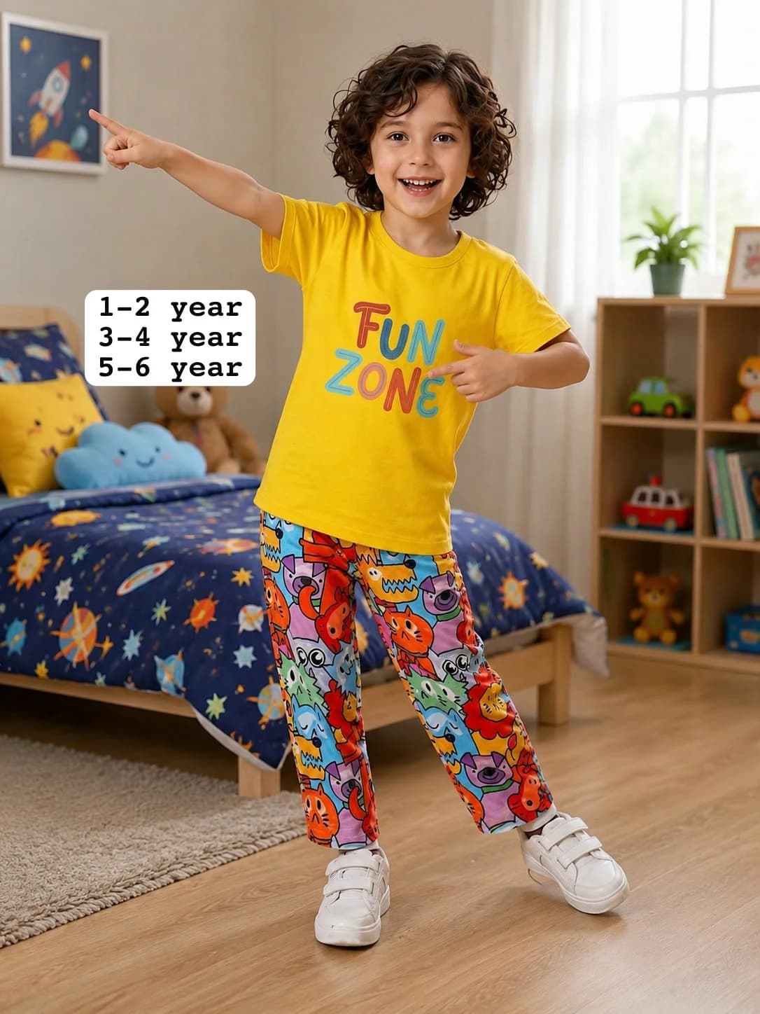 Kids Playful Cartoon Printed Home Suit