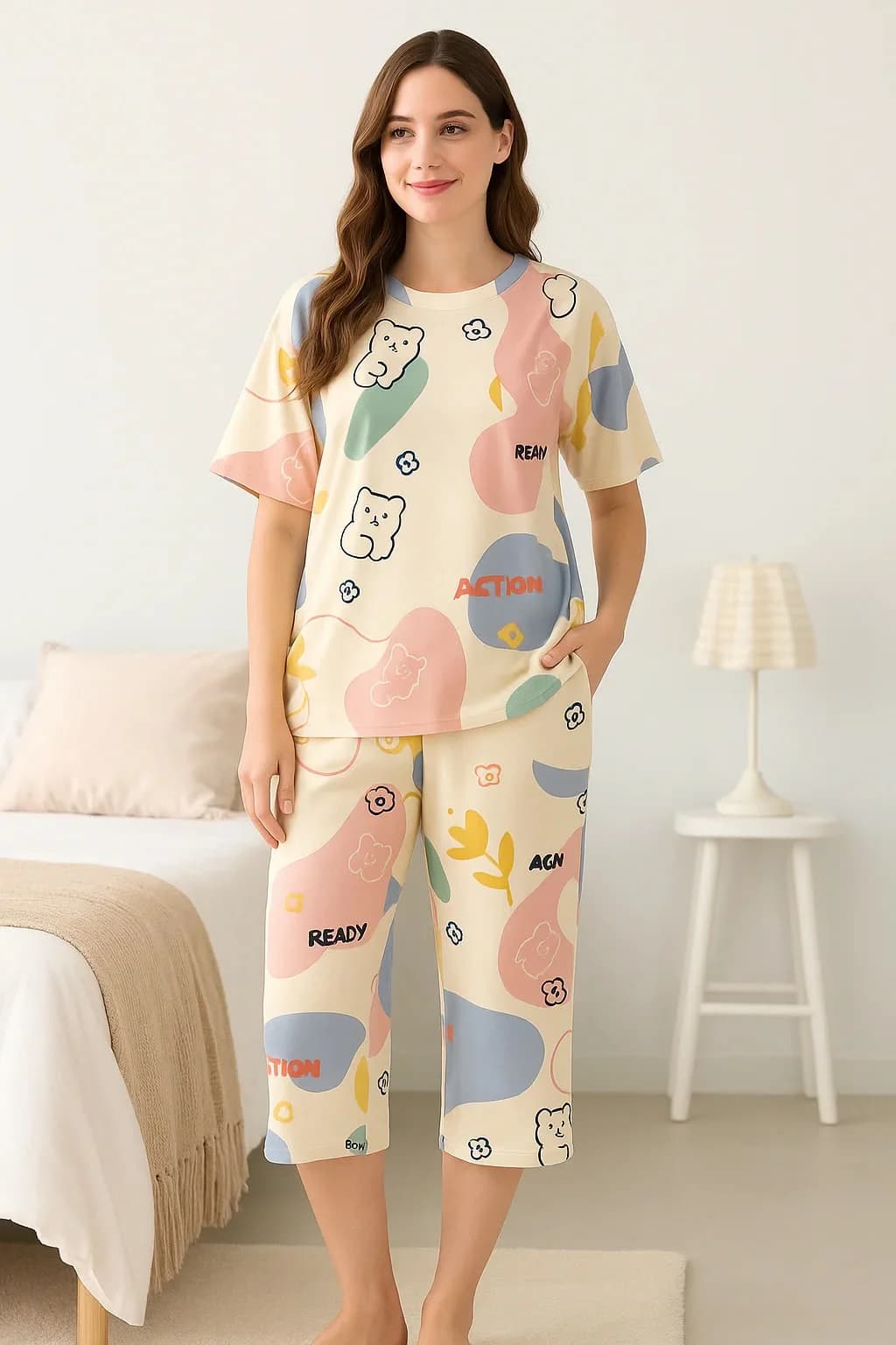 Women Midnight Navy Star Printed Night Suit