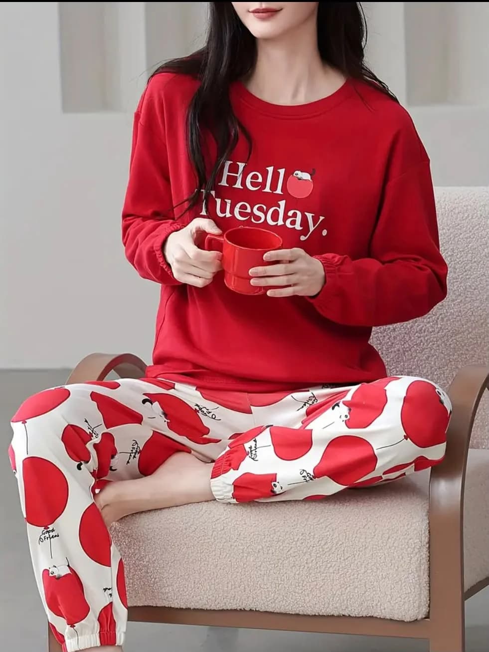 Women Retro Wave Graphic Cotton Lounge Suit