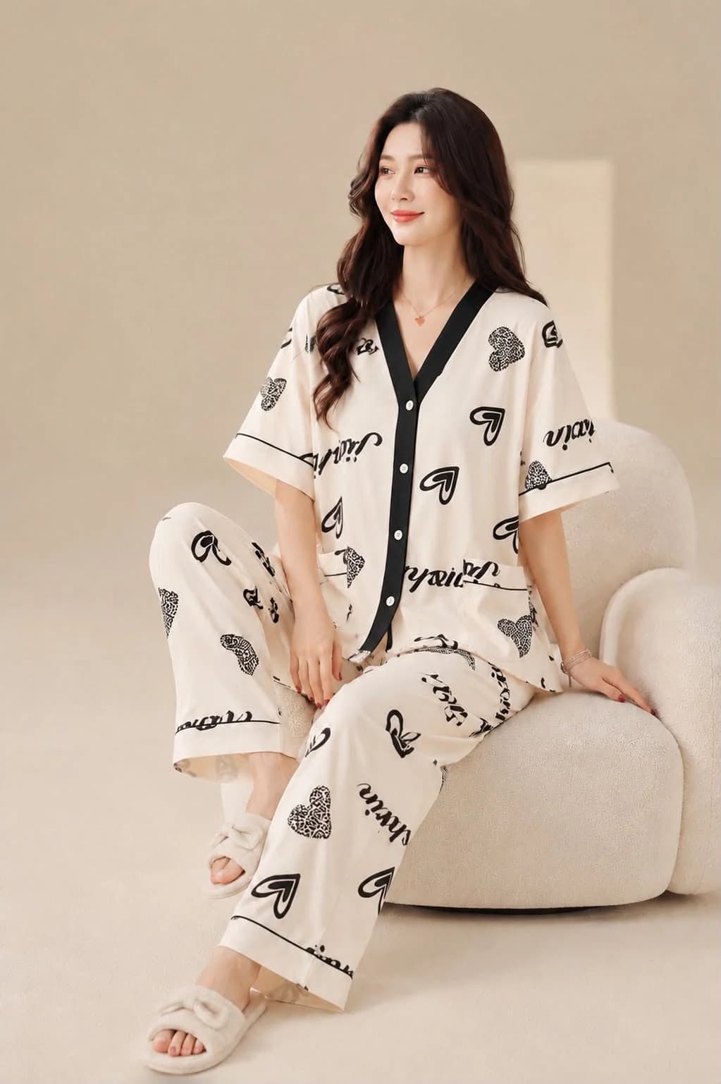 Women Modern Stripe & Typography Night Suit