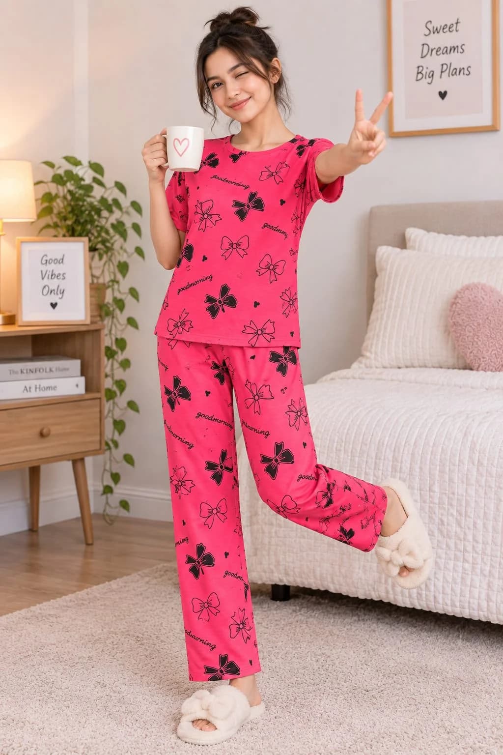 Women Graphic Tee & Wide Trouser Home Set