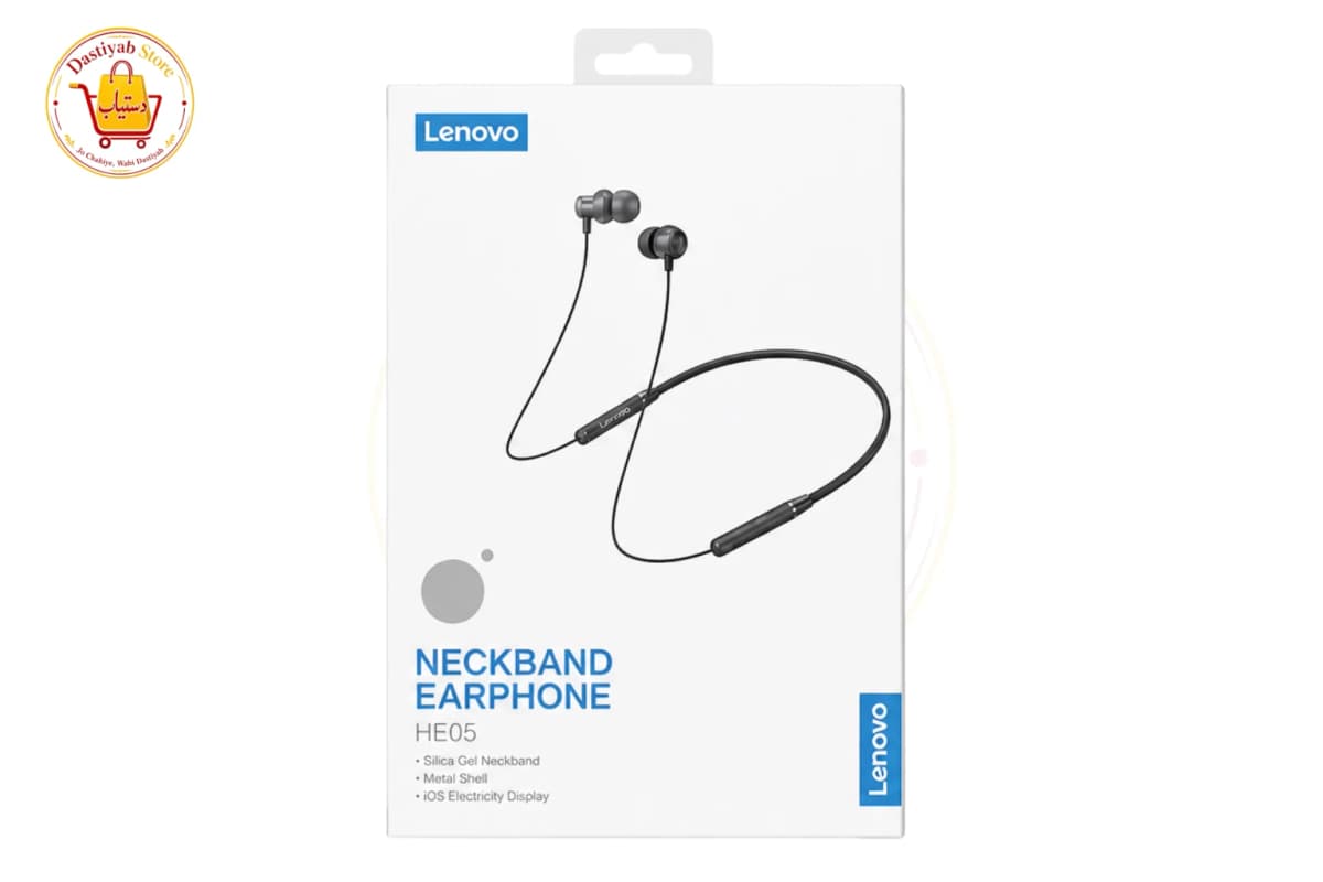 Lenovo HE05 Wireless Bluetooth Neckband Earphones — Bluetooth 5.0, Magnetic Earbuds, HD Stereo Sound, Type-C Charging (Black)