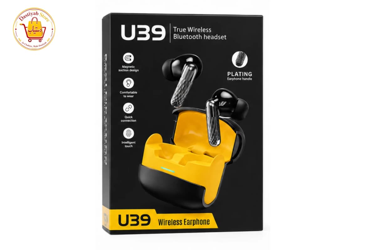 U39 True Wireless Bluetooth Earbuds — Bluetooth 5.3, HD Stereo Sound, Touch Control, Fast Charging Case (Black/Yellow)