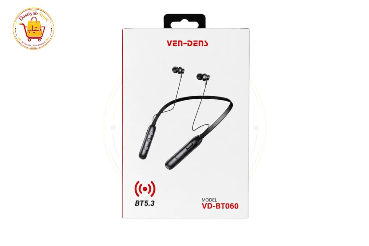 Ven-Dens VD-BT060 Wireless Bluetooth Neckband Earphones — Bluetooth 5.3, Magnetic Earbuds, Sweat Resistant, Type-C Charging (Black)